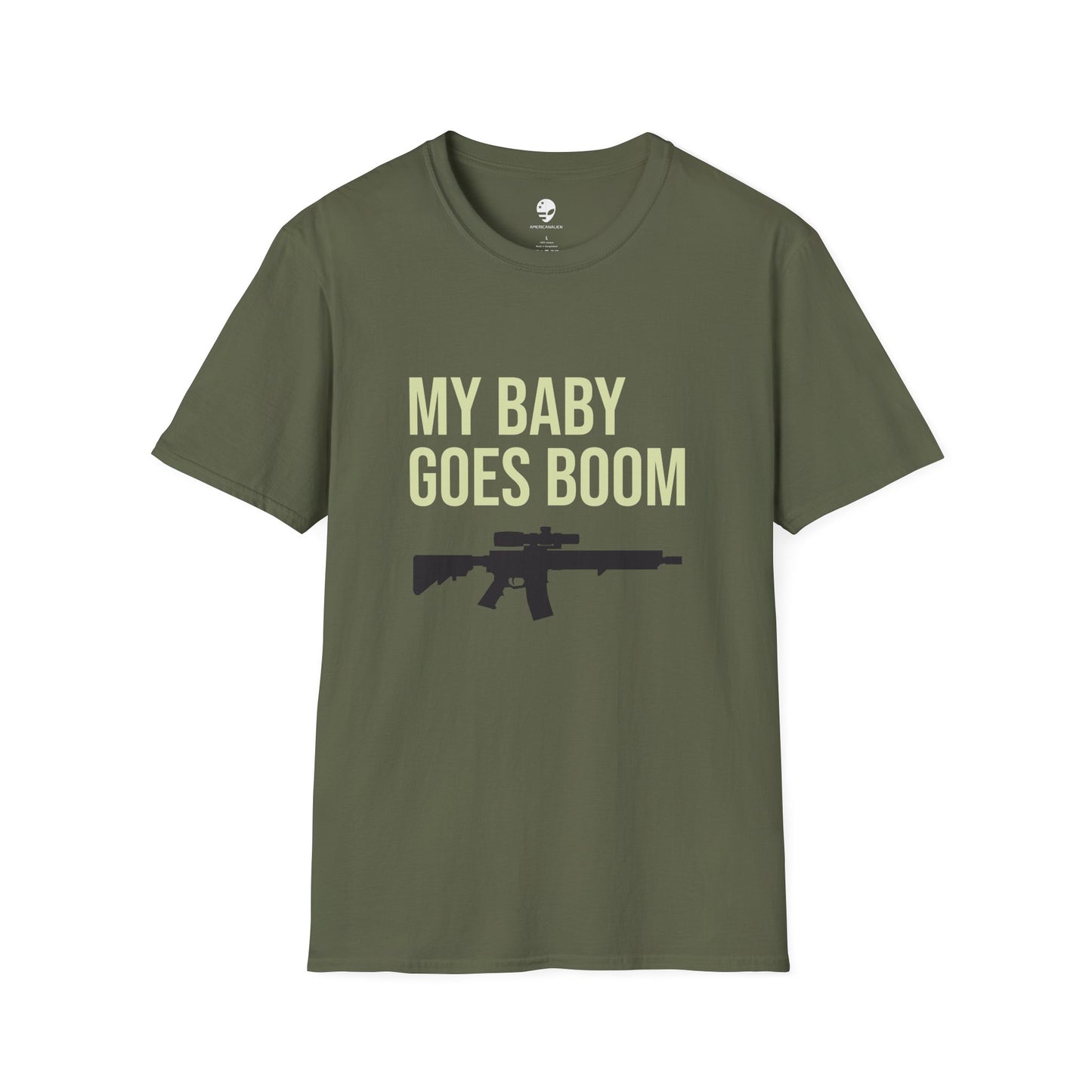 My Baby Goes Boom Unisex Softstyle T-Shirt